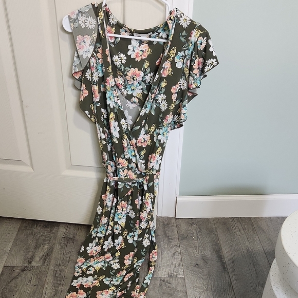 Cato Floral Wrap Dress - Olive Green and Multicolor - Picture 1 of 2